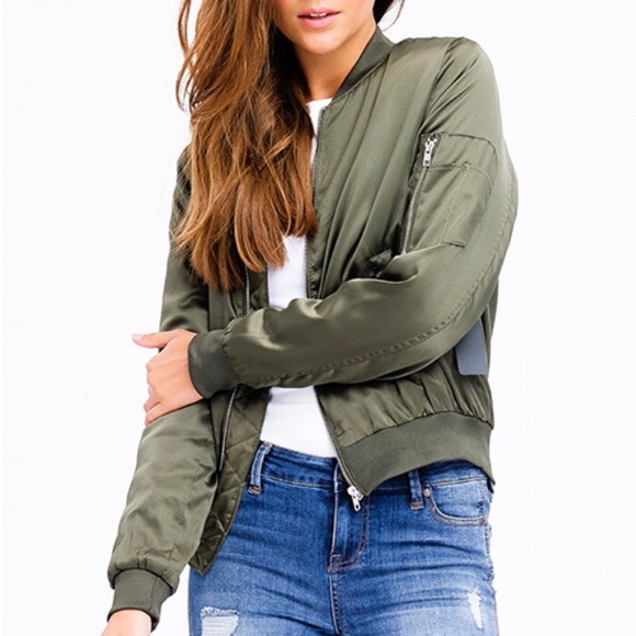 Military Green Cropped Bomber Jacket - Picture 5 of 8
